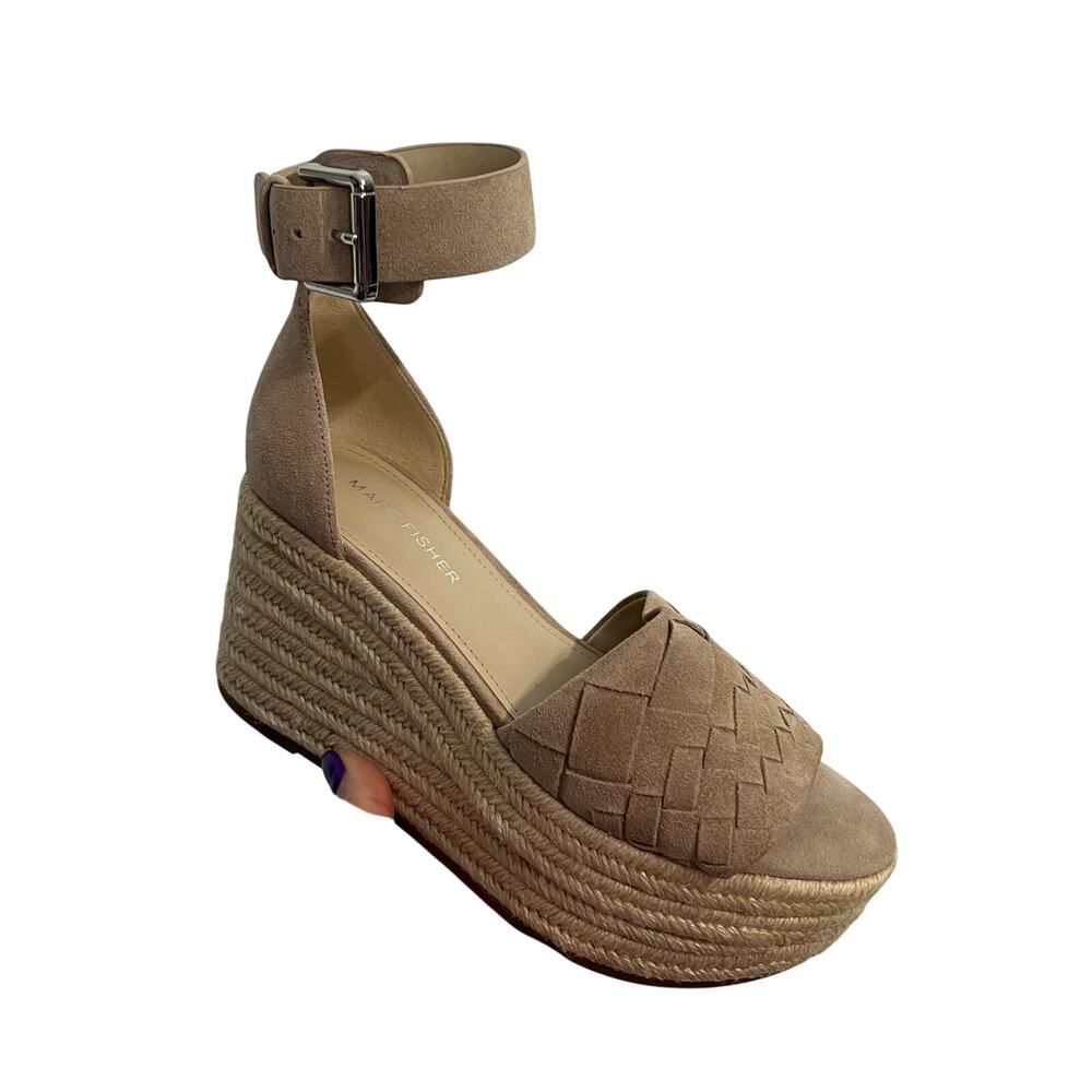 Marc Fisher Varin Espadrille Platform Wedge Sandal Women Size 7M Taupe Comfort
